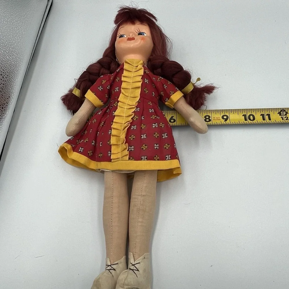 Celluloid Face Doll Vintage Red Hair Blue Eyes Original Outfit Cloth Body 15